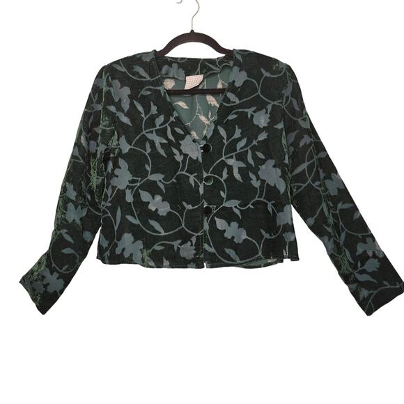 Rabbit Rabbit Designs Jacket Medium Velvet Burnout Floral Sheer VTG 90s Coquette - Picture 1 of 10